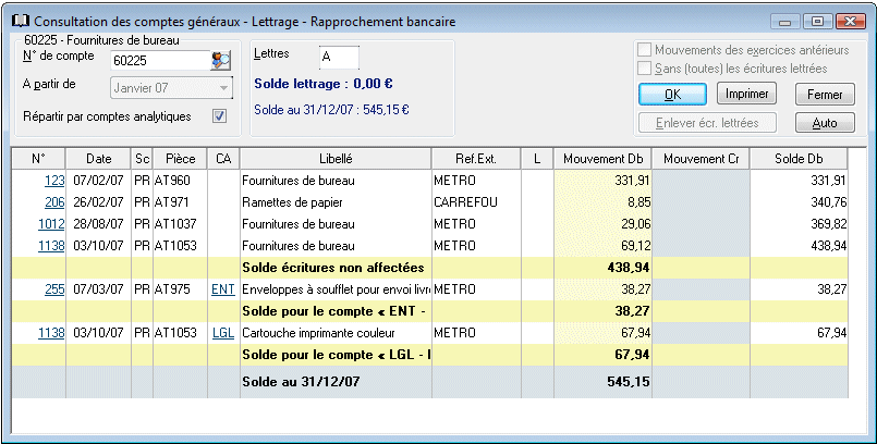 Consultation des comptes - Lettrage - Rapprochement bancaire